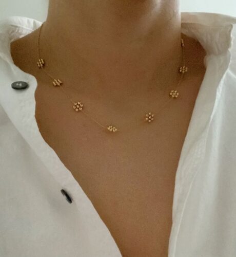 Dainty Golden Bead Flower Necklace
