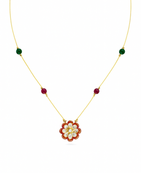 Gold Kundan & Gemstone Flower Necklace-D03