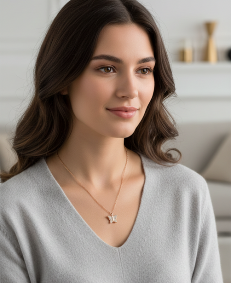 925 Sterling Silver Rose Gold Butterfly Necklace for Women Elegant Dai