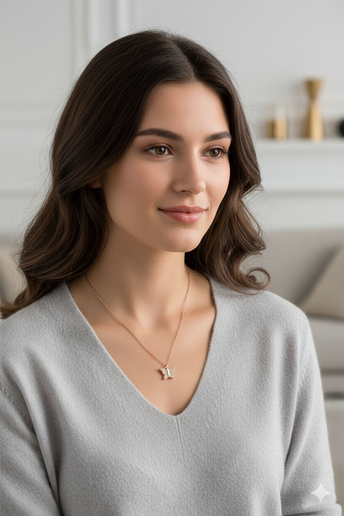 925 Sterling Silver Rose Gold Butterfly Necklace for Women Elegant Dai