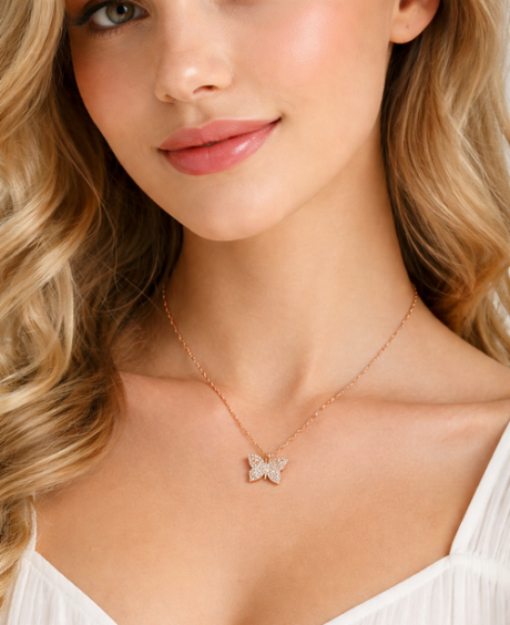 925 Sterling Silver Rose Gold Butterfly Necklace for Women Elegant Dai