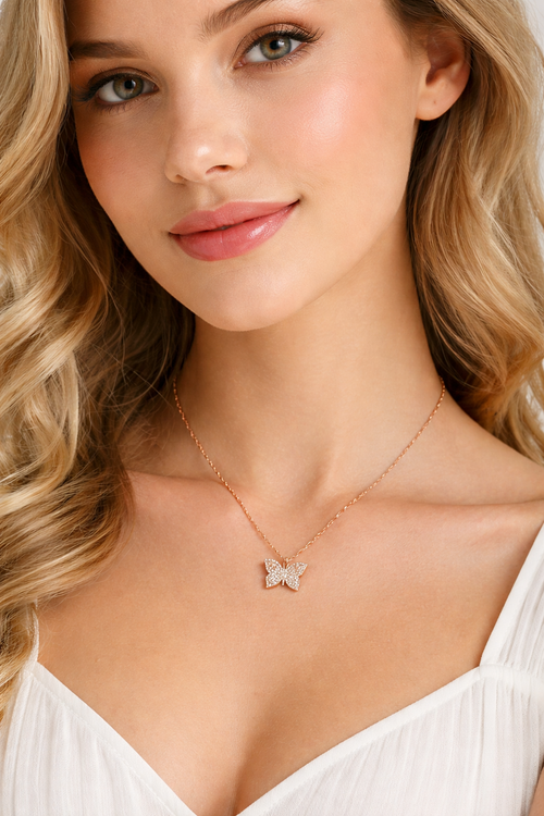 925 Sterling Silver Rose Gold Butterfly Necklace for Women Elegant Dai