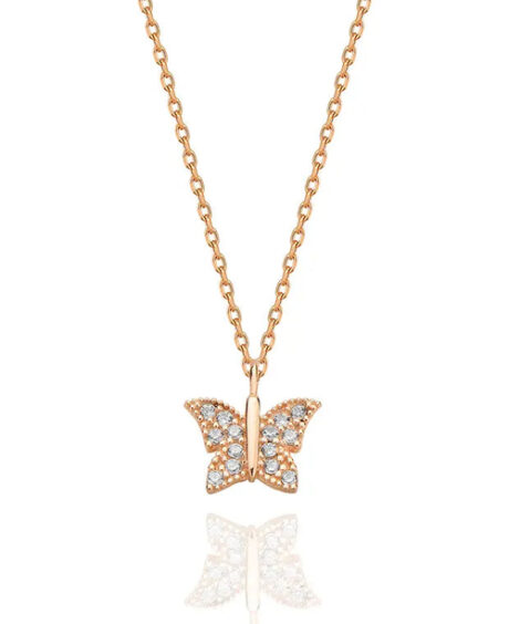 925 Sterling Silver Rose Gold Butterfly Necklace for Women Elegant Dai