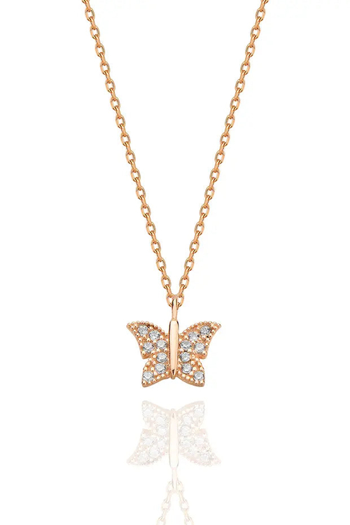 925 Sterling Silver Rose Gold Butterfly Necklace for Women Elegant Dai
