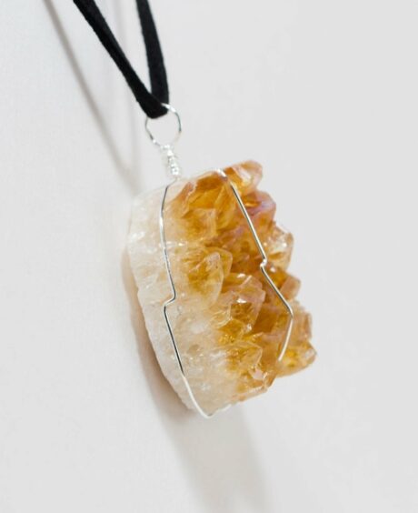 Druse Crystal Pendant on Leather Necklace