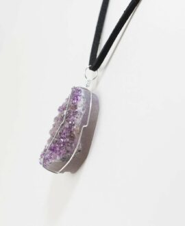 Druse Crystal Pendant on Leather Necklace