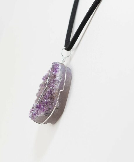 Druse Crystal Pendant on Leather Necklace