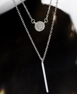 S925 Silver Color Double Chain Long Stick Micro Pave Zircon Round
