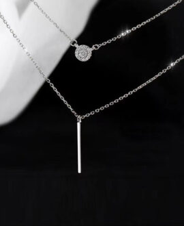 S925 Silver Color Double Chain Long Stick Micro Pave Zircon Round