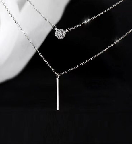 S925 Silver Color Double Chain Long Stick Micro Pave Zircon Round