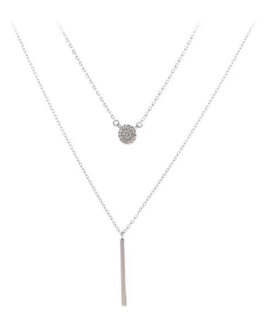S925 Silver Color Double Chain Long Stick Micro Pave Zircon Round