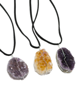 Druse Crystal Pendant on Leather Necklace