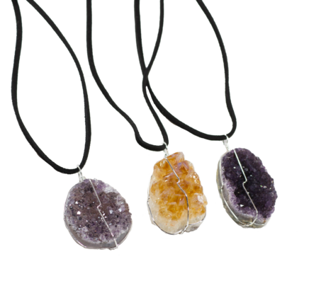 Druse Crystal Pendant on Leather Necklace
