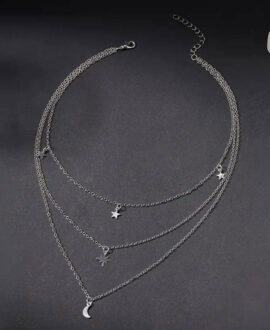 Vintage Moon & Star Shape Pendant Necklace Multilayer Chain