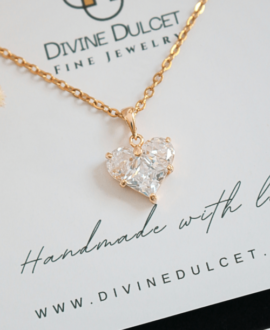 24 Karats CZ Heart Pendant Necklace