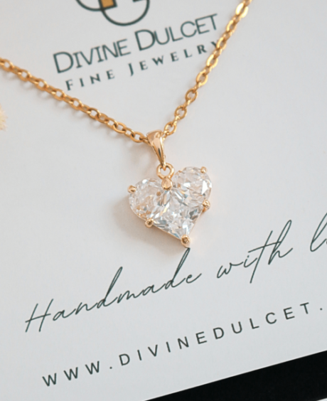 24 Karats CZ Heart Pendant Necklace