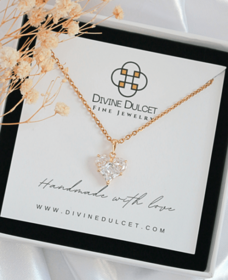 24 Karats CZ Heart Pendant Necklace