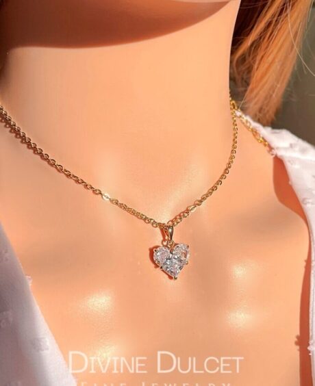 24 Karats CZ Heart Pendant Necklace