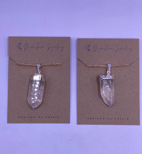 Clear Quartz Rough Cut Silver Electro- Plated Pendant