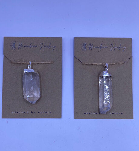 Clear Quartz Rough Cut Silver Electro- Plated Pendant